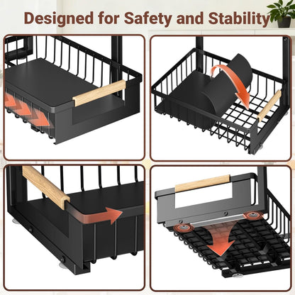 Under Sink Organizer - L-Shape 2-Tier Pull-Out Cabinet Storage Rack | Adjustable Height, Black, 2 Pack