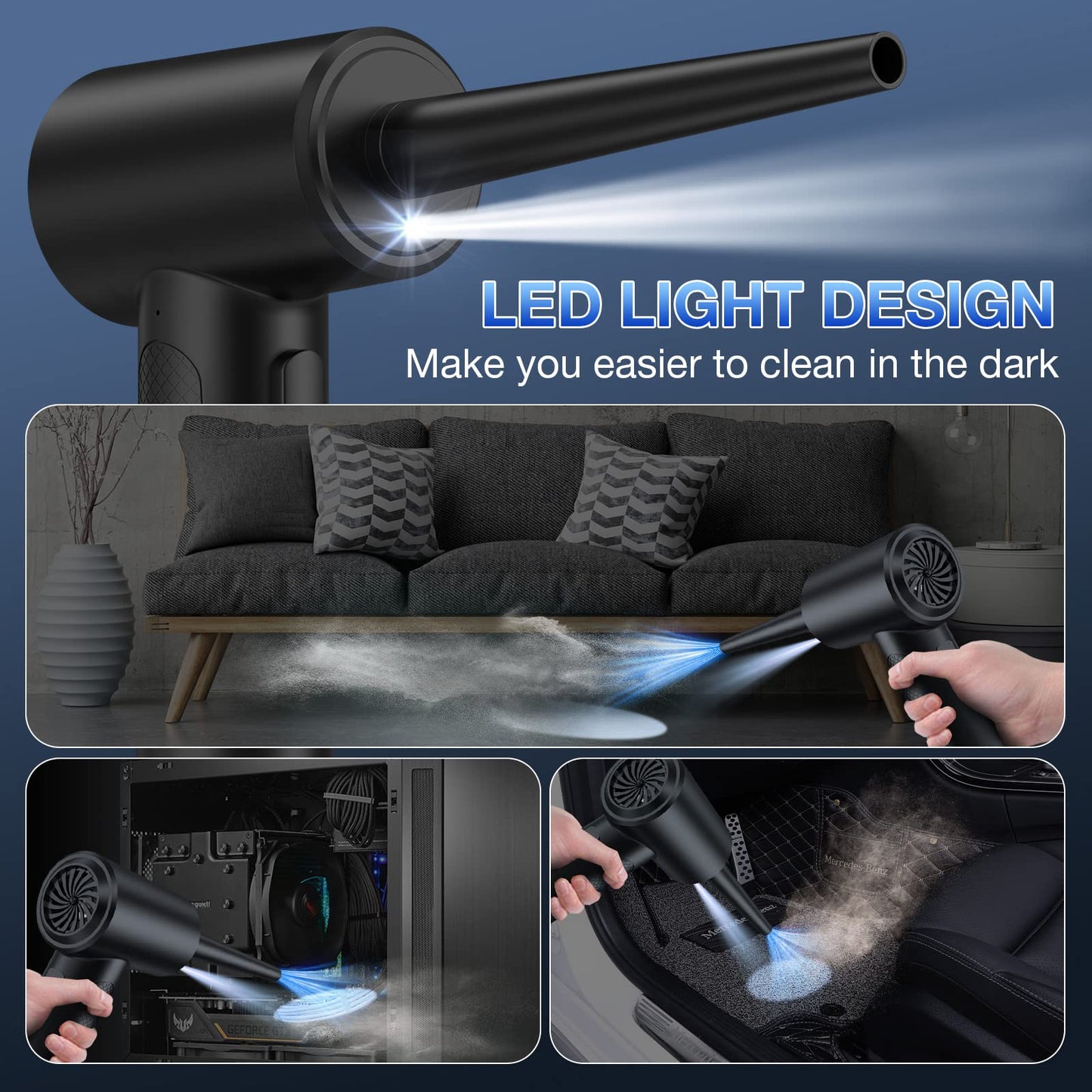 Compressed Air Duster, 3 Gear to 51000RPM Cordless Electric Air Duster, 6000mAh Rechargeable Air Blower with LED Light for Laptop Computer Camera Keyboard Cleaning Dust Hair Replace Compressed Air Can