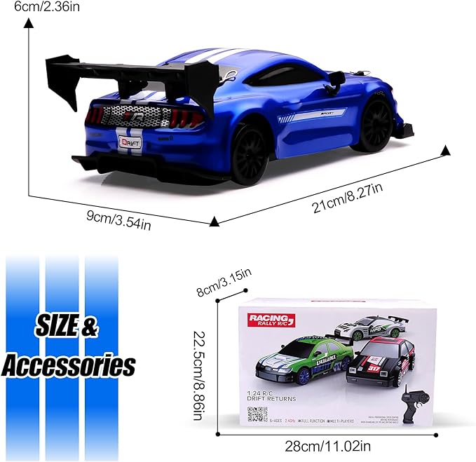1:24 Scale RC Drift Car4WD 2.4GHz High Speed Racing Hobby Sport Toy Car Vehicle with LED LightsRacing and Drift Wheels for Adult Boys Girls Kids Gift (8602-Blue)