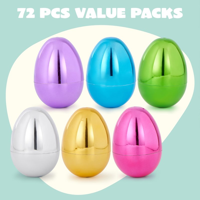 JOYIN 3.15" Metallic Easter Eggs, Shinny Plastic Eggs Colorful Bulks for Easter Hunt, Filling Treats, Easter Basket Stuffers, Classroom Prize Supplies, 48PCS