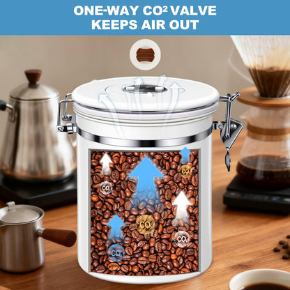 ShanSon Coffee Canister Airtight, Stainless Steel Bean Storage Container with Date Tracker & Scoop, Grounds Sugar Flour Tea Cereal Fits Kitchen Pantry, Ideal Gift for Coffee Lovers,12oz, White
