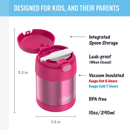 THERMOS FUNTAINER Insulated Food Jar,10 Ounce,Kid Friendly Food Jar with Foldable Spoon,Pink,(Pack of 6)