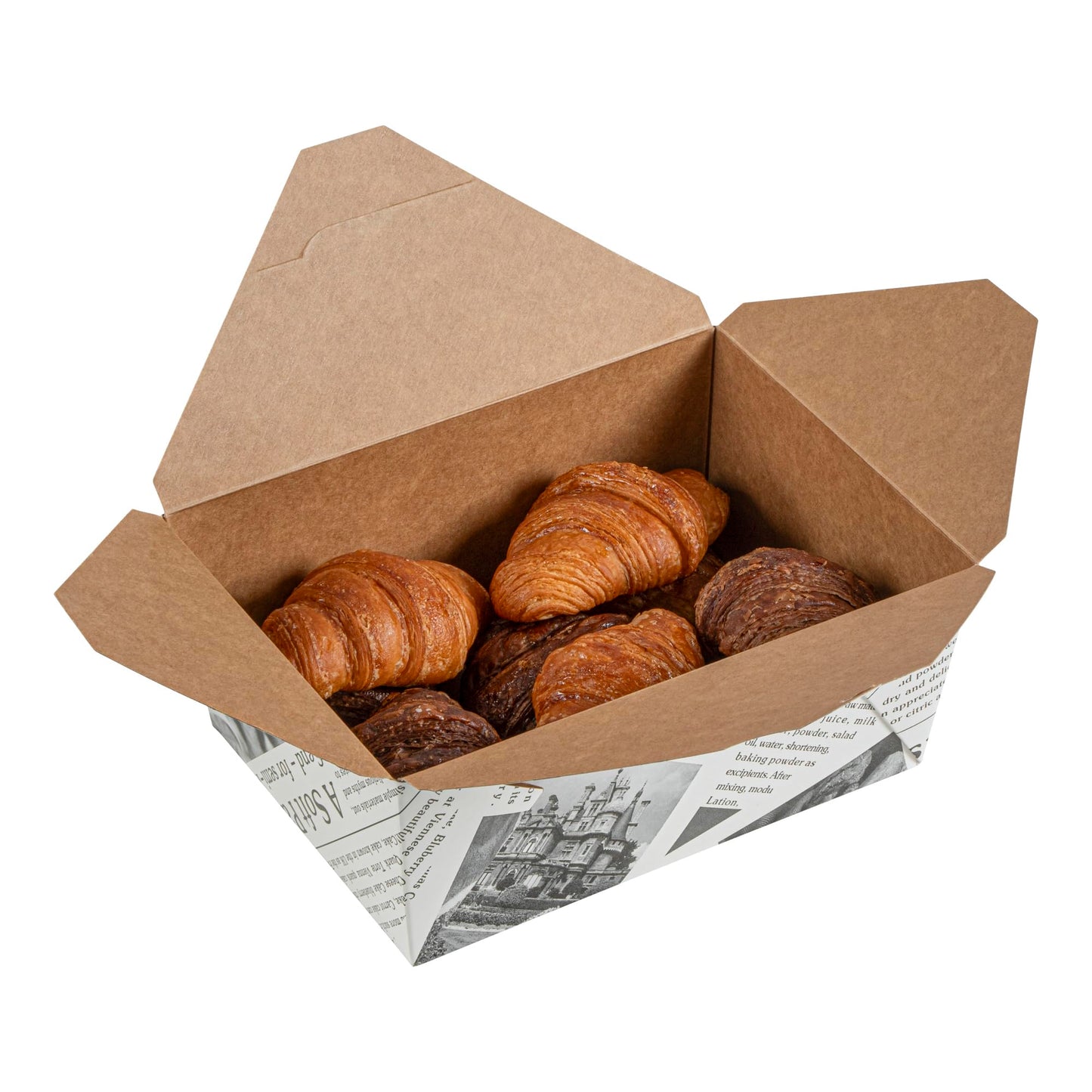 Restaurantware Bio Tek 98 Ounce Take Out Boxes 200 To Go Lunch Boxes - Tab-Lock Closure Heat-Tolerant Newsprint Paper Disposable Lunch Boxes Greaseproof For Hot And Cold Foods