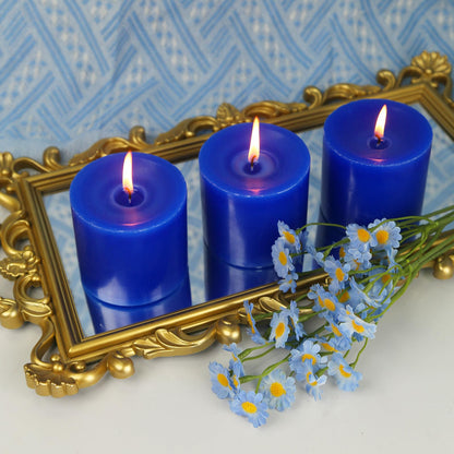 3 Pack Unscented Royal Blue Pillar Candles, 40 Hour 3x3 Inch Dripless Tapered Fat Column Cylinder Candles for Valentine's Day Home Party Holidays