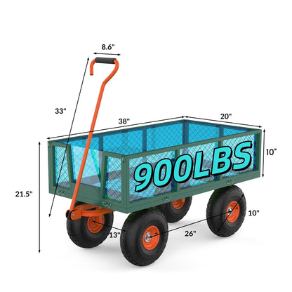 Hipicute 900 LBS Garden Cart Steel, 3 in 1 Heavy-Duty Folding Utility Wagon with Removable Sides, 180° Rotating Handle & 10 inch Tires for Outdoor, Farm, Yard, Lawn and Garden