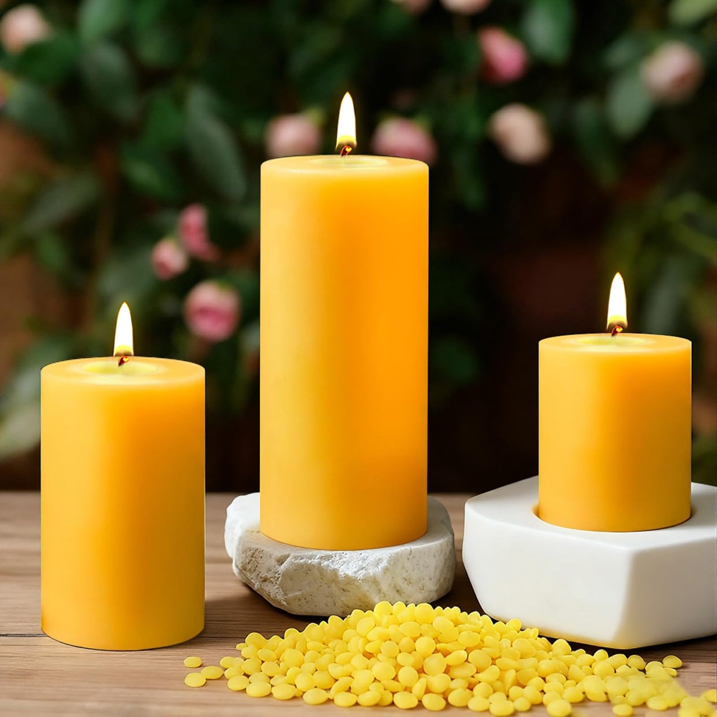 3 Pack Natural Beeswax Pillar Candles,Long Burning Unscented Pure Beeswax Candles Set,Smokeless Dripless Organic Pillar Candles Bulk for Home Decor,Prayer,Emergency,2x2in,2x3in,2x4in