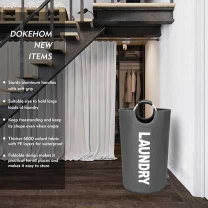 DOKEHOM Large 82L Laundry Basket - Collapsible Freestanding Hamper in Dark Grey