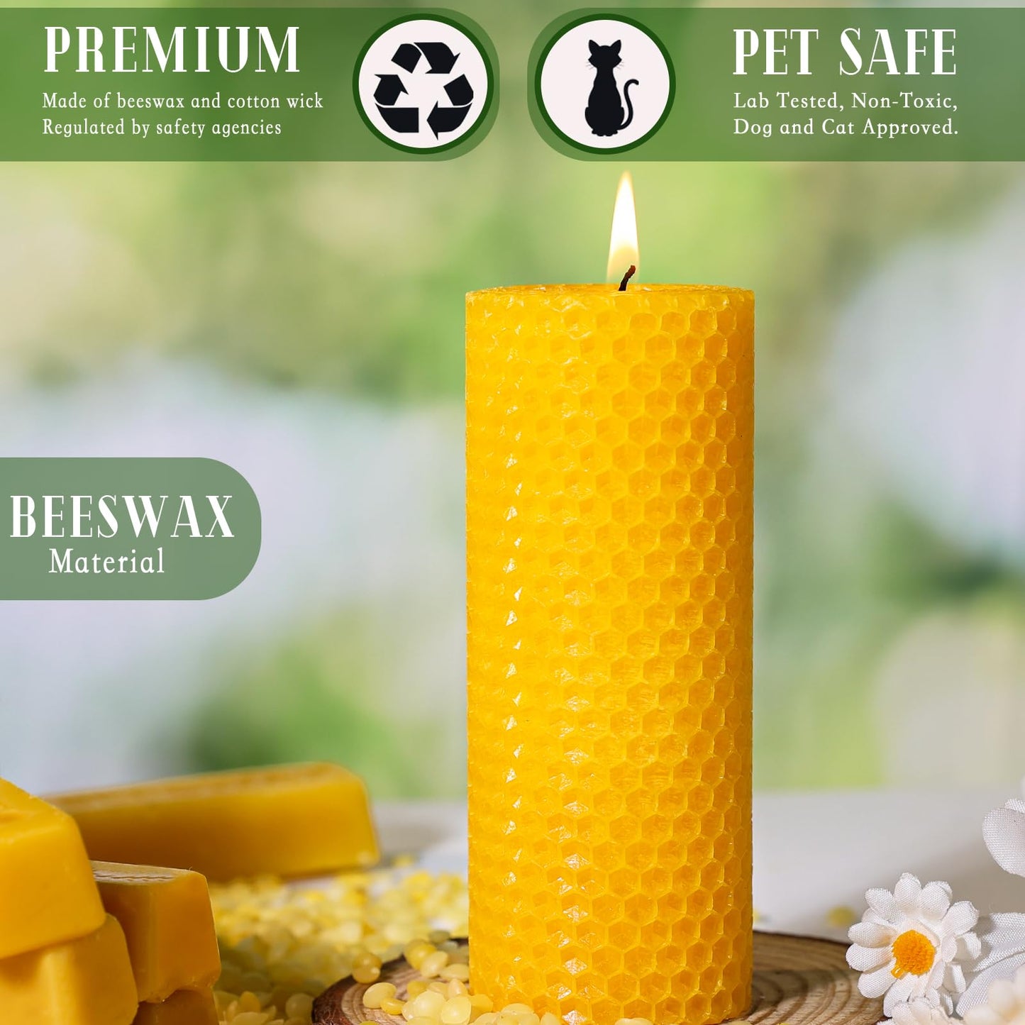 2 Pack Natural Beeswax Pillar Candles, 2x5in Pure Honeycomb Beeswax Candles Bulk, Unscented Bees Wax Candle for Home,Prayer,Dripless Smokeless Organic 100% Pillar Candles