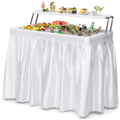 YITAHOME Two-Tier Ice Table, 4FT Folding Ice Cooler Table with Drain and Detachable Skirt, Portable Ice Table for Parties, Picnics, Camping, Weddings, BBQs