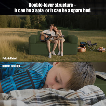 QSRXGSB Double-Layer Inflatable Couch with Built-in Pump - Automatic Air Sofa Chair, Super Tough & Tear-Resistant Fabric for Camping, Outdoor, Travel, Home Use (Portable Luxury Comfort)