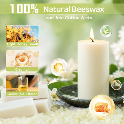 4 Pack Beeswax Pillar Candles,172 Hours Long Burning Pure Off-White Beeswax Candles,Unscented Bees Wax Candle for Home,Prayer,Dripless Smokeless Organic 100% Bees Wax Candle Bulk 2x4in
