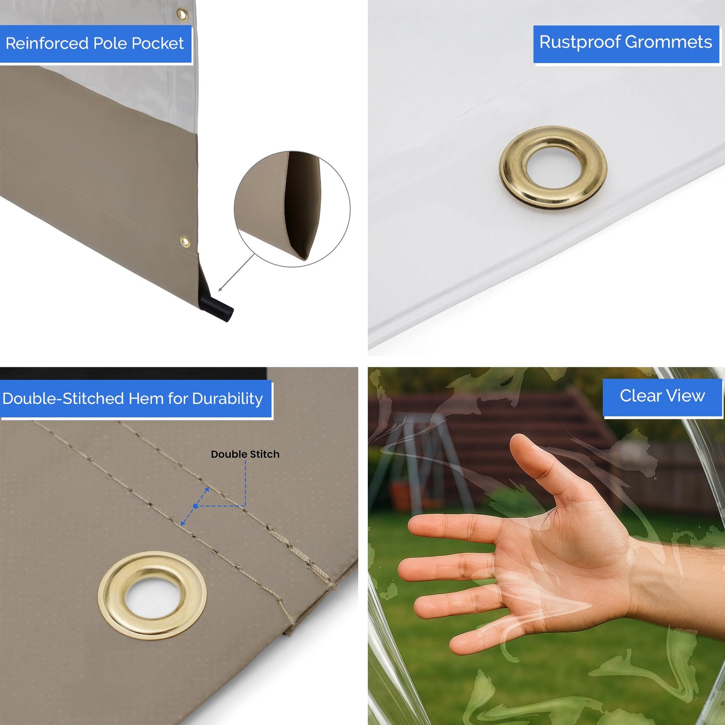 Covers & All Vinyl Outdoor Curtains for Patio Waterproof – 12 oz Outdoor Clear Panel Curtains, Gazebo Curtains with Brass Grommets for Pergola, Porch & Patio Walls for Winter (8 x 12 ft, Beige)