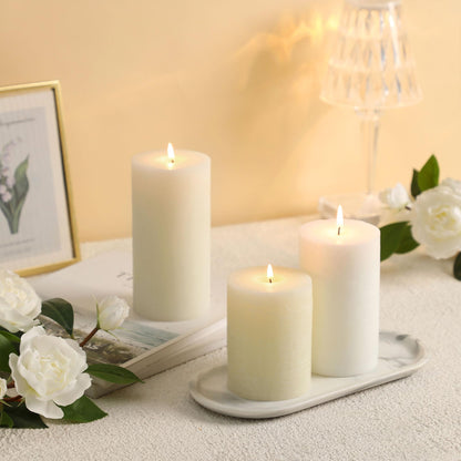 White Pillar Candles Set of 3 - Hand-Poured Unscented Candles,Smokeless Dripless Candles for Dinner Table and Home, Set of 3 in Different Sizes (3"x4", 3"x5", 3"x6")