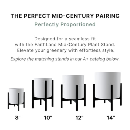 FaithLand 10 Inch Fiberstone Planter - Lightweight Modern Cylinder Plant Pot with Drainage Hole & Plug, Indoor Outdoor Use, Matte White