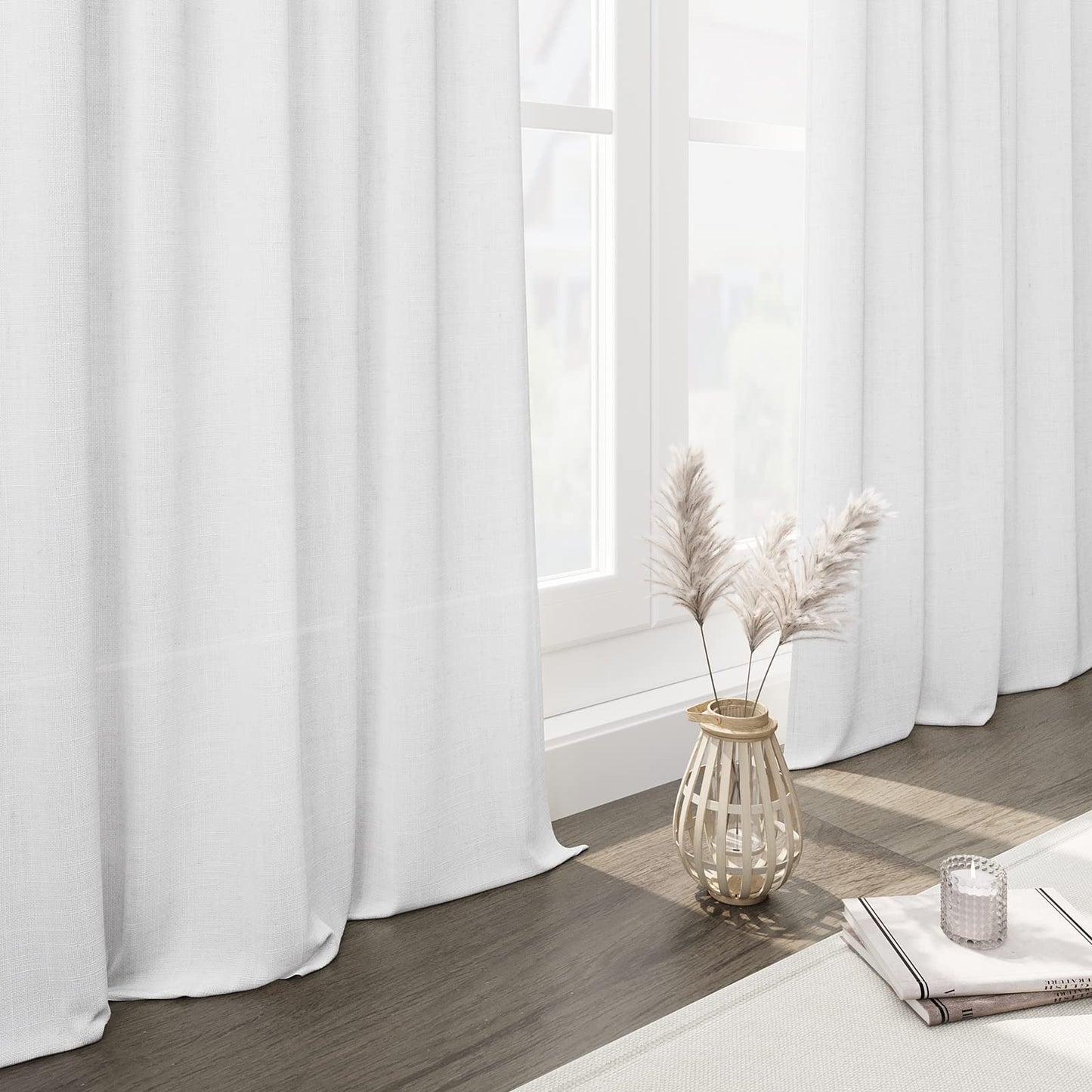Nanspring White Small Linen Textured Curtains 24 Inch Length Light Filtering Semi Sheer Short Curtains Back Tab Rod Pocket Boho Kitchen Tier Window Curtain for Bathroom Basement Camper 26x24 Inches