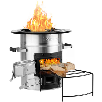 Skyflame Camping Rocket Stove, Stainless Steel Wood Burning Stove Portable Camping Gear for Outdoor Backpacking Emergency RV Survival