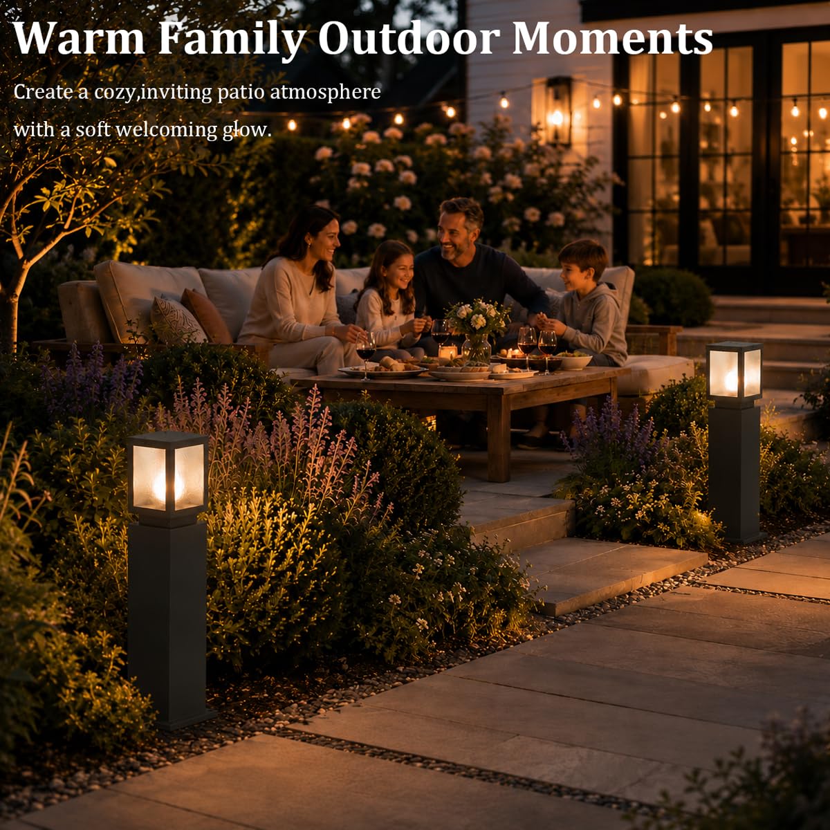 Outdoor Landscape Path Light Modern Black Waterproof Bollard Light Outside Housing Pathway Light Aluminum Walkway Lighting Hardwired E26 Sideway Post Pole Lighting Patio Porch Exterior Lawn Floor Lamp
