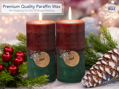 Royal Imports 3" x 6" Pillar Candles for Christmas Holiday Décor, Wedding & Home Decoration, Unscented, Dripless & Smokeless, Set of 6, Red Green Ombre Wax