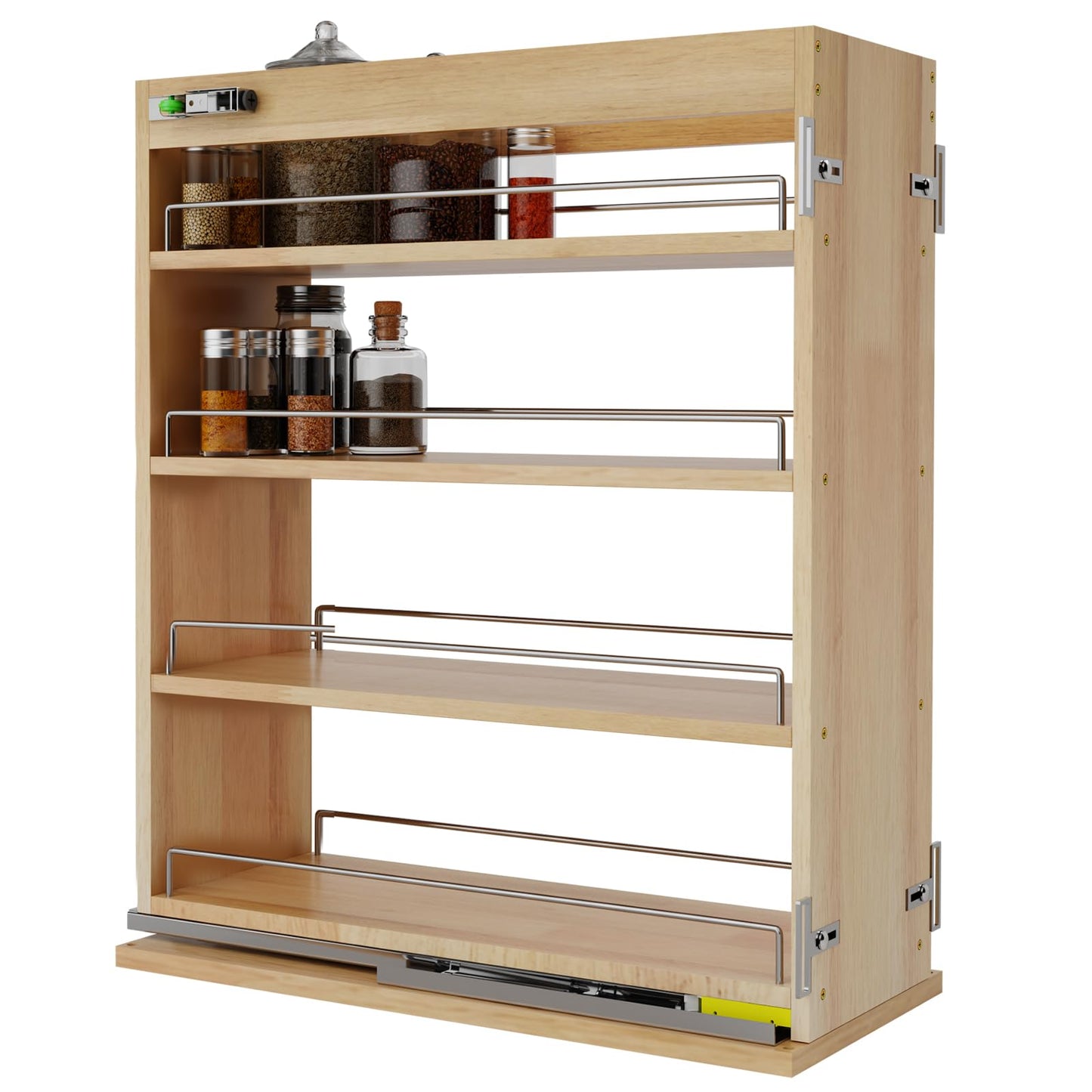 Grehitk Pull Out Spice Rack Organizer for Cabinet (8" W x 22.3" D x 25.2" H), Sliding Spice Rack for Kitchen Cabinet, Wood Pull Out Cabinet Organizer for Multi-Use
