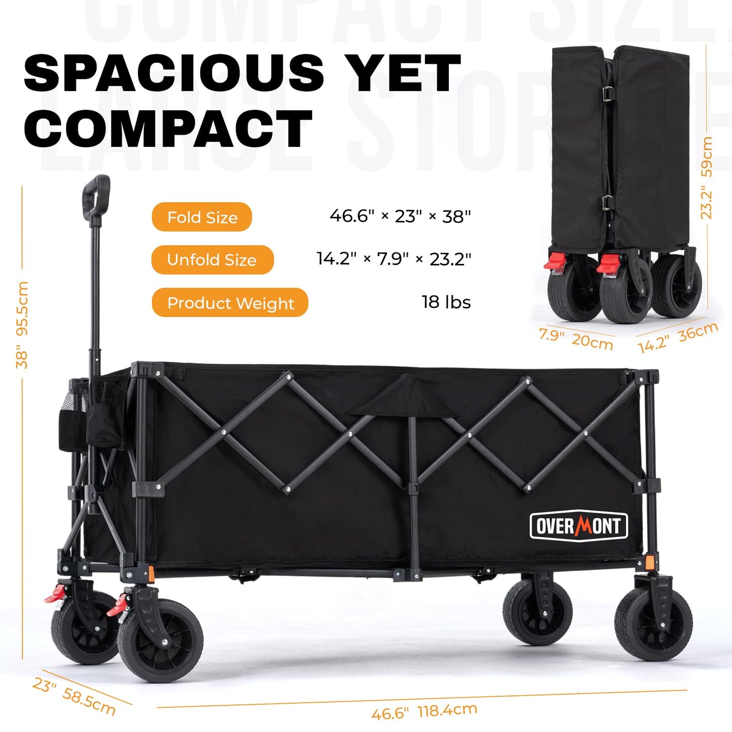 Overmont 46.6" L Extended Collapsible Wagon Cart - 440LBS Heavy Duty Foldable Beach Wagon with Big All-Terrain Wheels - Portable Folding Utility Wagon for Camping Sports Grocery Garden Shopping