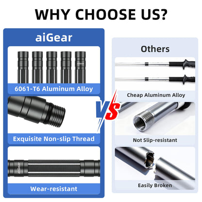 aiGear G2 Tactical Hiking Stick, Heavy-Duty 8 Section Adjustable Walking Staff for Men Women, Aerospace Aluminum Trekking Poles with Multi-Tool for Camping Wading Self Defense Overlanding
