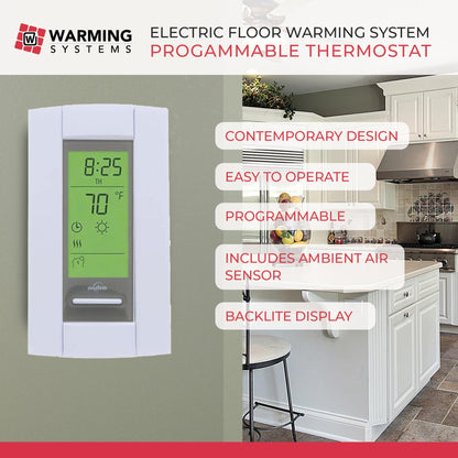 Warming Systems 10 Sqft Electric Radiant Floor Heating Mat – 120V Heated Tile Floor System with Programmable Thermostat (TH115), Floor Sensor, Installation Monitor & 25 Year Warranty, USA Made