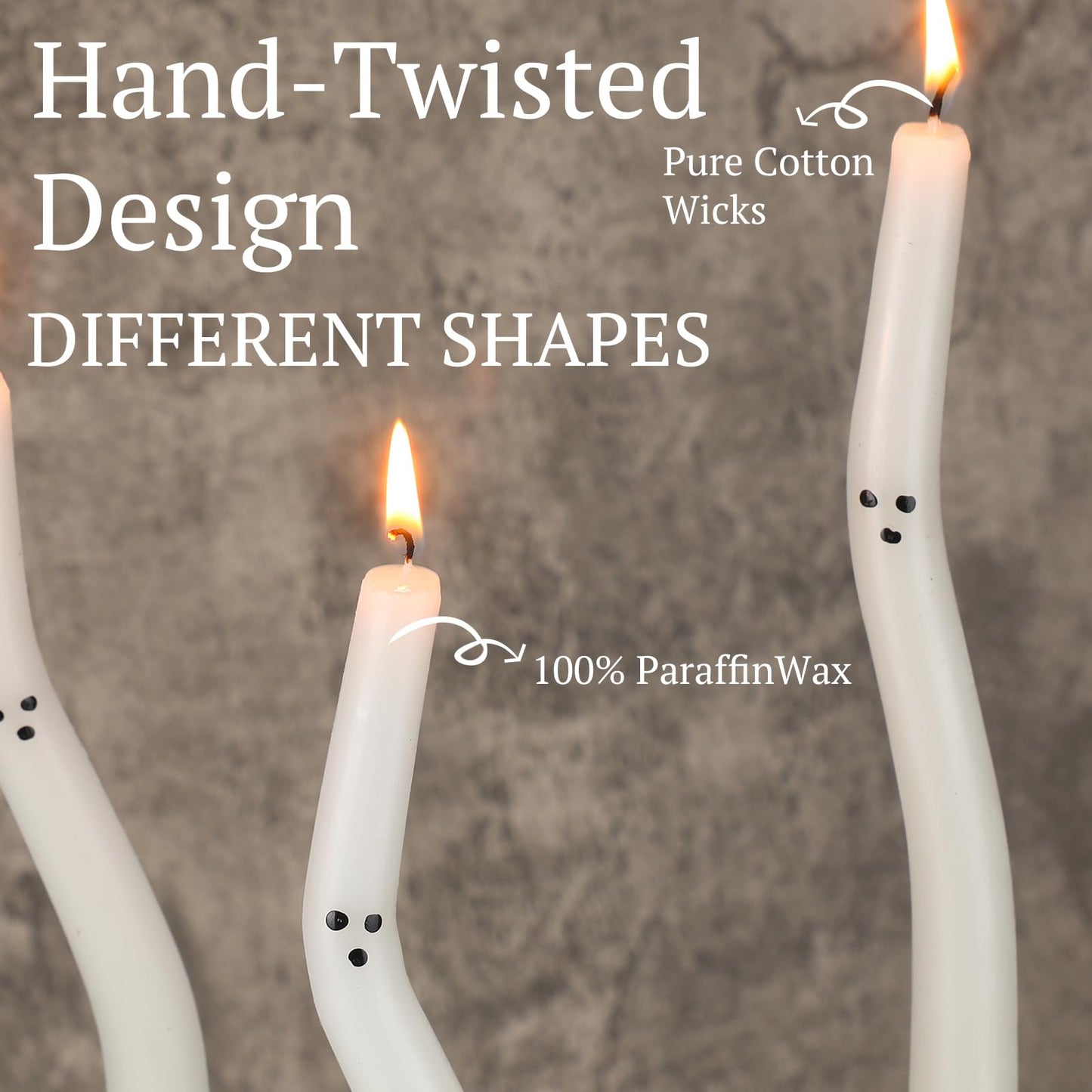 Nuanchu 10 Pcs Halloween Ghost Taper Candles Spiral Unscented White Candles Realistic Twisted Halloween Decor for Home Table Ghost Spooky Decorations Party Supplies(Candlesticks Not Included)