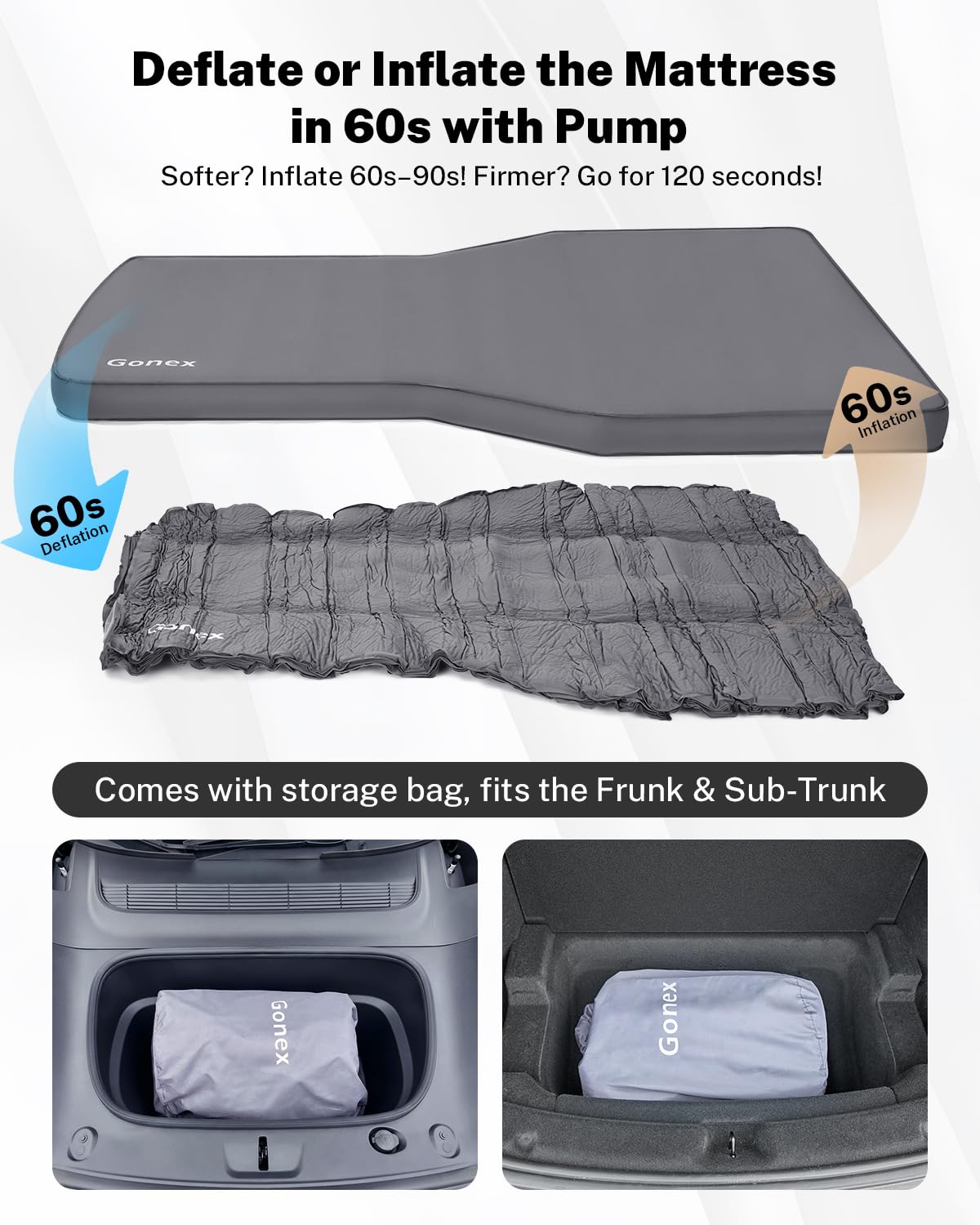 Gonex Foam Mattress for Tesla Model Y 2020-2026 Juniper, Inflatable 4" Air & Foam Bed with Cordless Pump, 78"x54" Full Size, Foldable & Fits in Frunk, Perfect for Roadtrips, Camping & Naps