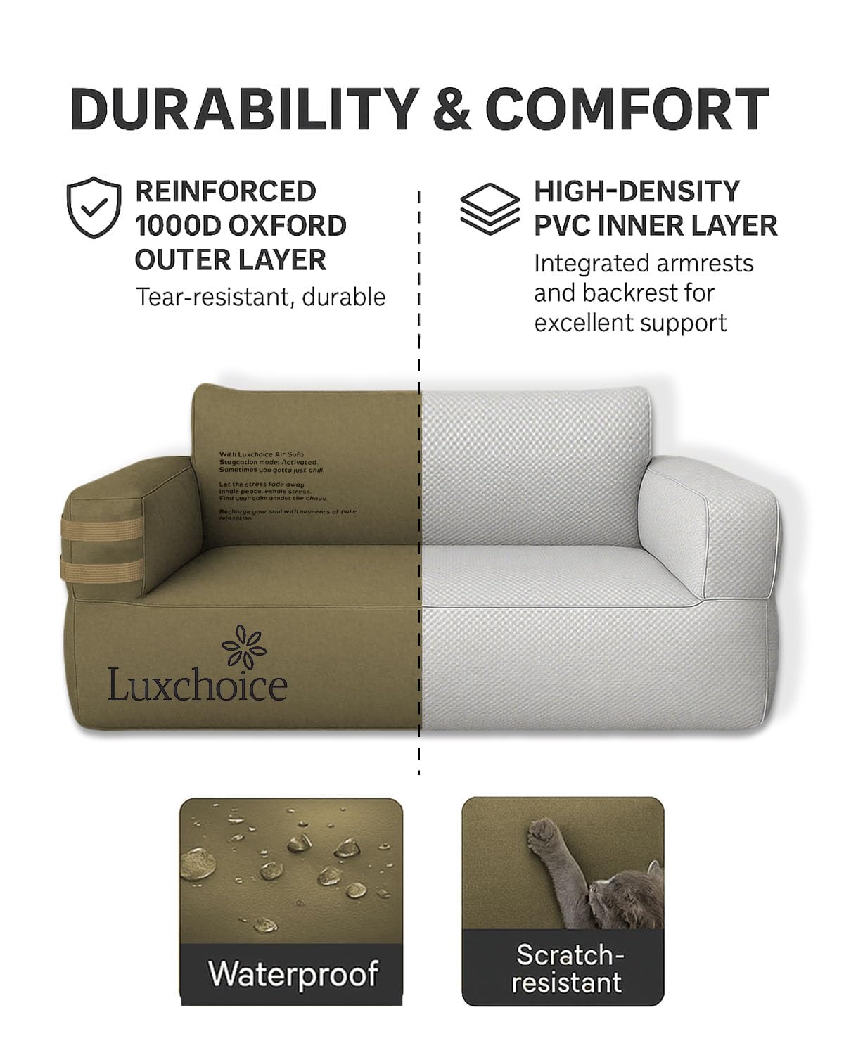 Luxchoice Portable Inflatable Couch for Camping with Built-in Pump Durable Inflatable Furniture Heavy Duty Blow Up Couch Stylish Outdoor Air Sofa Perfect for Backyard Beach Music Festival Party