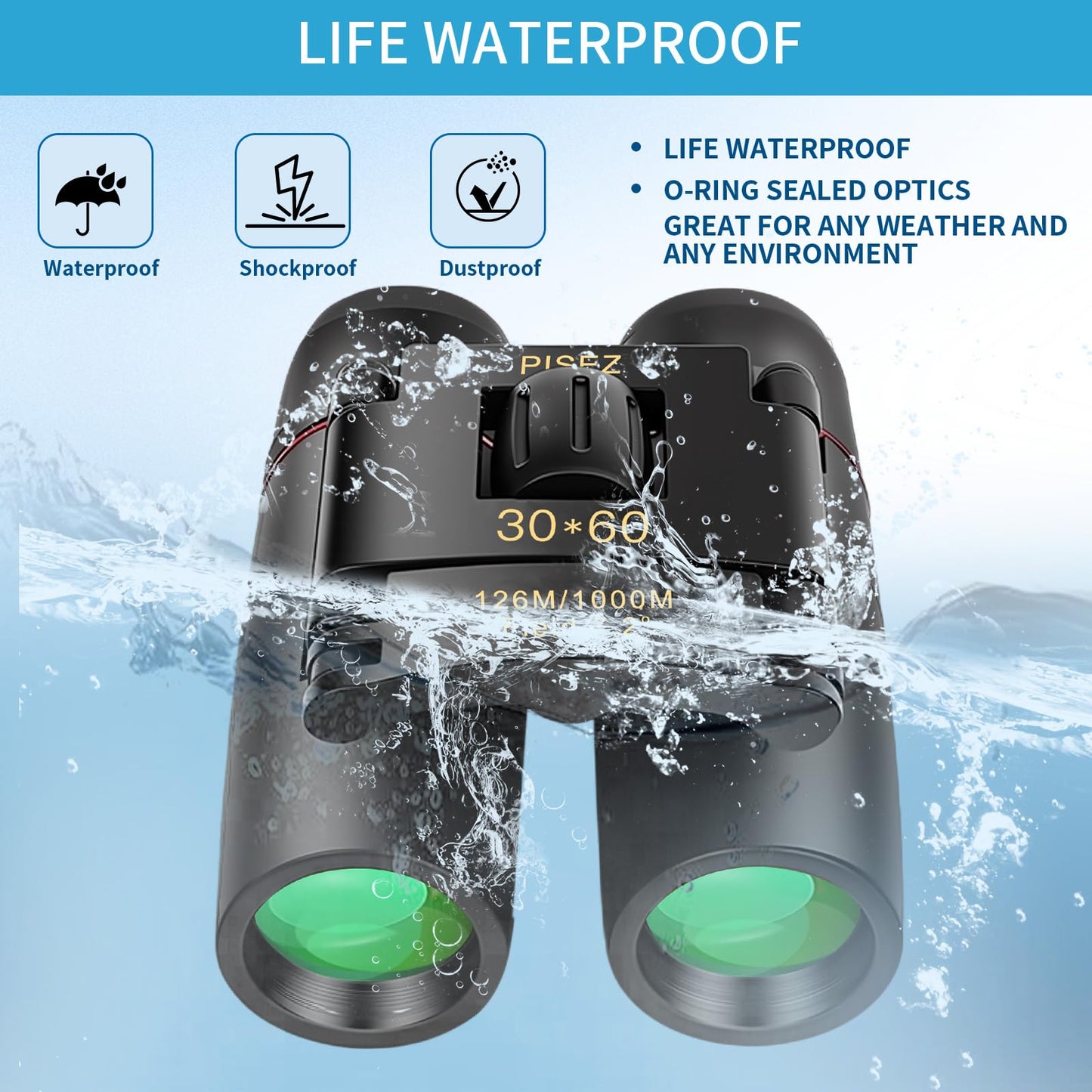 PISEZ 30X60 Compact Binoculars for Adults and Kids，Lightweight Foldable Easy Focus Small Binoculars for Bird Watching Hunting Concert Traveling Theater Opera Sightseeing