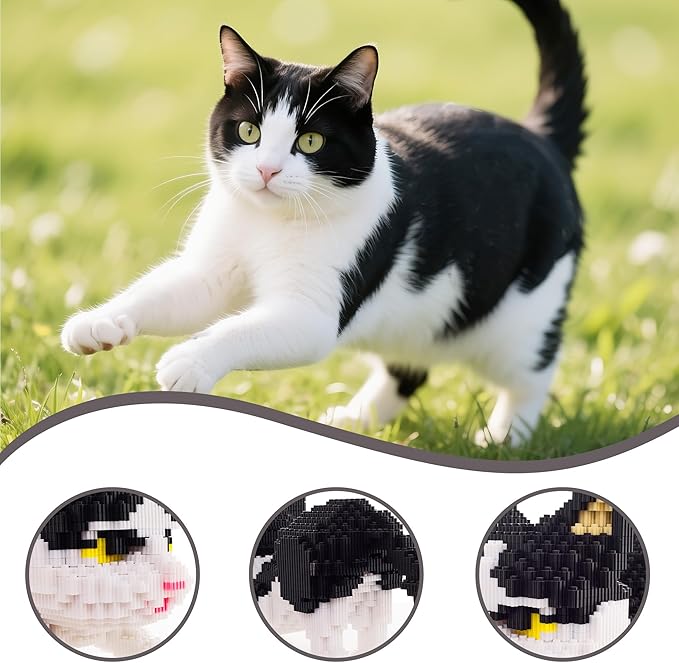Cat Micro Building Blocks Animal Set Cow Cat DIY Mini 3D Building Toy Bricks Kit Gift for Adults and Kids 4800 Pieces (Black &amp White)