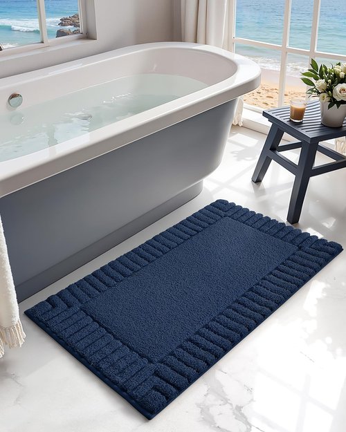 Color&Geometry Large Bath Rugs - Non-Slip, Washable, Absorbent Navy Blue Mats | 24"x36" Soft Bathroom Floor Rugs