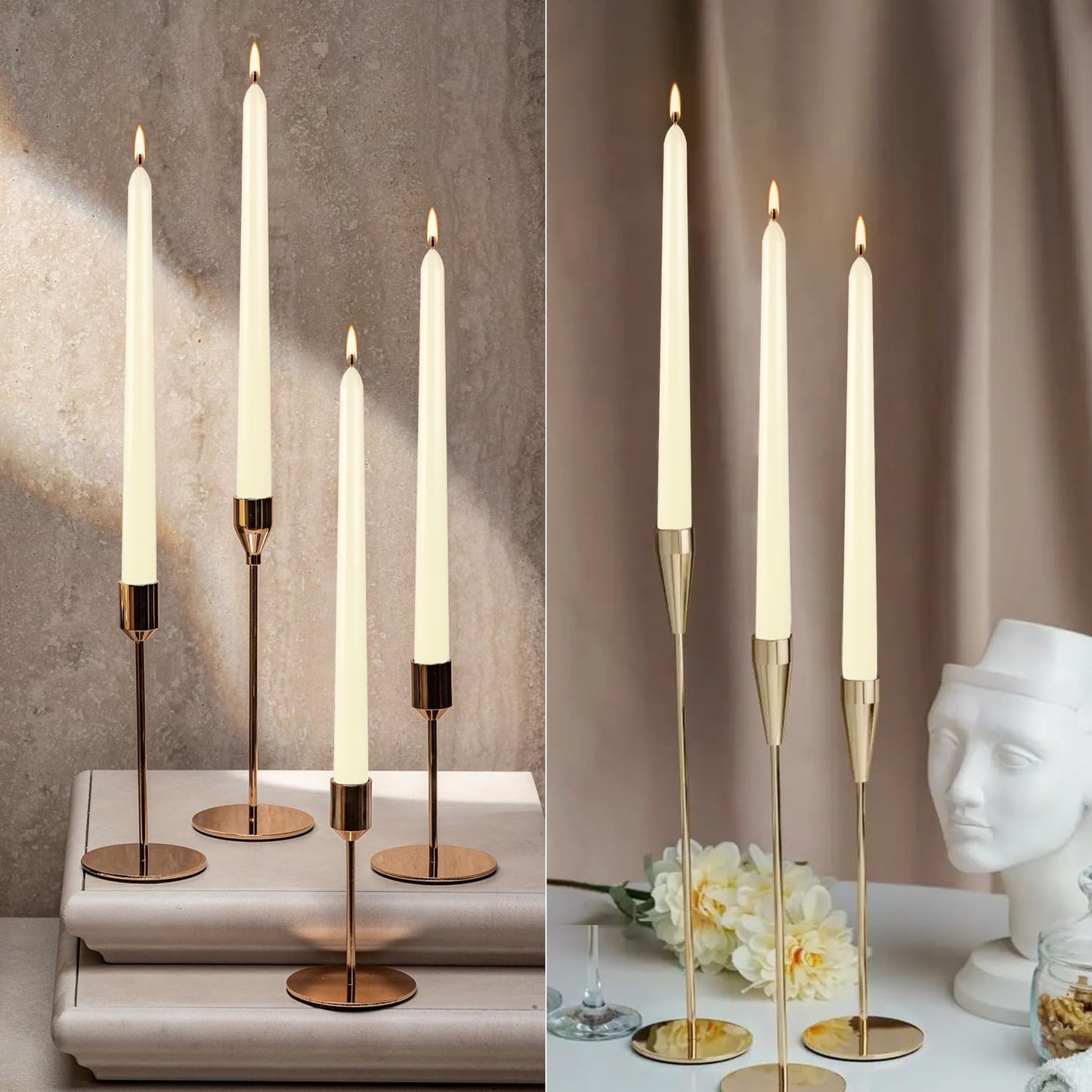 YOROXRG 36 Pack Ivory White Taper Candles, 7-8 Hours Burn Time, Unscented, Smokeless and Dripless, 0.8 x 10 Inch Dinner Candle Set for Household, Wedding, Party and Home Décor Candlesticks