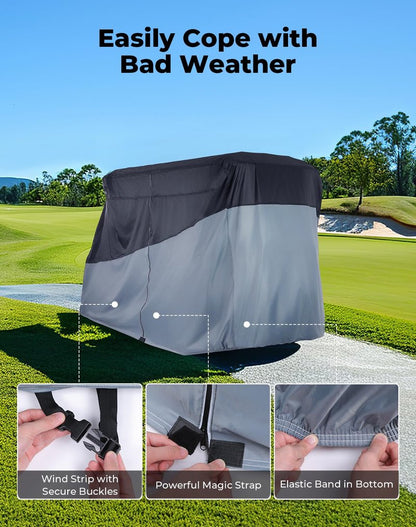 KEMIMOTO Golf Cart Cover 2 Seater, Universal 600D Waterproof Golf Cart Rain Cover with Storage Bag Compatible with EZGO Club Car 2 Passenger, Gray