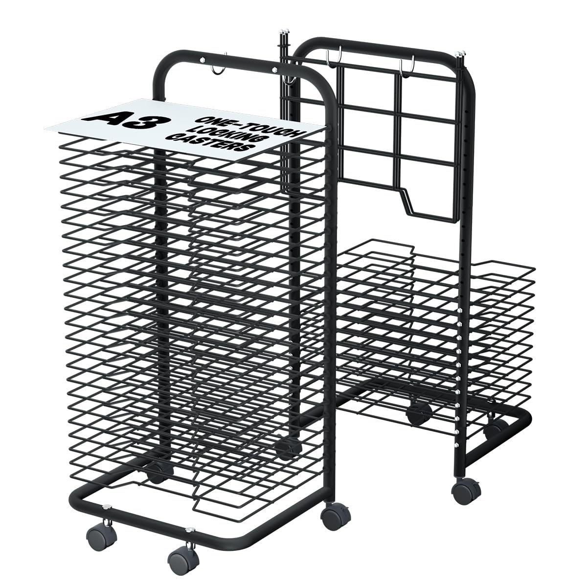 INNOVART 25 Shelves Mobile Art Drying Rack for Classroom & Art Studio, Portable Steel Painting Drying Rack with 4 Wheels, Functional Artwork Display Storage Racks for Classroom, Craft Room, Home