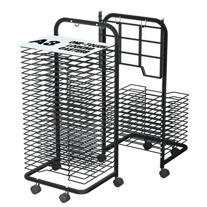 INNOVART 25 Shelves Mobile Art Drying Rack for Classroom & Art Studio, Portable Steel Painting Drying Rack with 4 Wheels, Functional Artwork Display Storage Racks for Classroom, Craft Room, Home