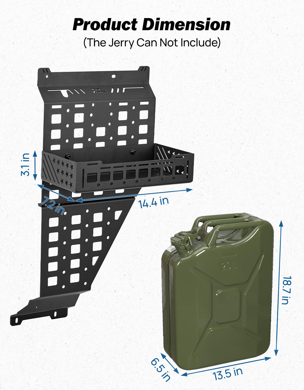 JOYTUTUS Passenger Side Jerry Can Holder Mount Compaitble with 2018-2026 Wrangler JL Gladiator JT, Door Outside Molle Panel with Tray for JLU