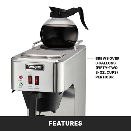 Waring Commercial Café Deco Pour Over Coffee Brewer, 3 Gallons per Hour, 2 Individual Warmers, Fits Large 64 oz Decanters, Stainless Steel, No Plumbing, NSF Certified, WCM50