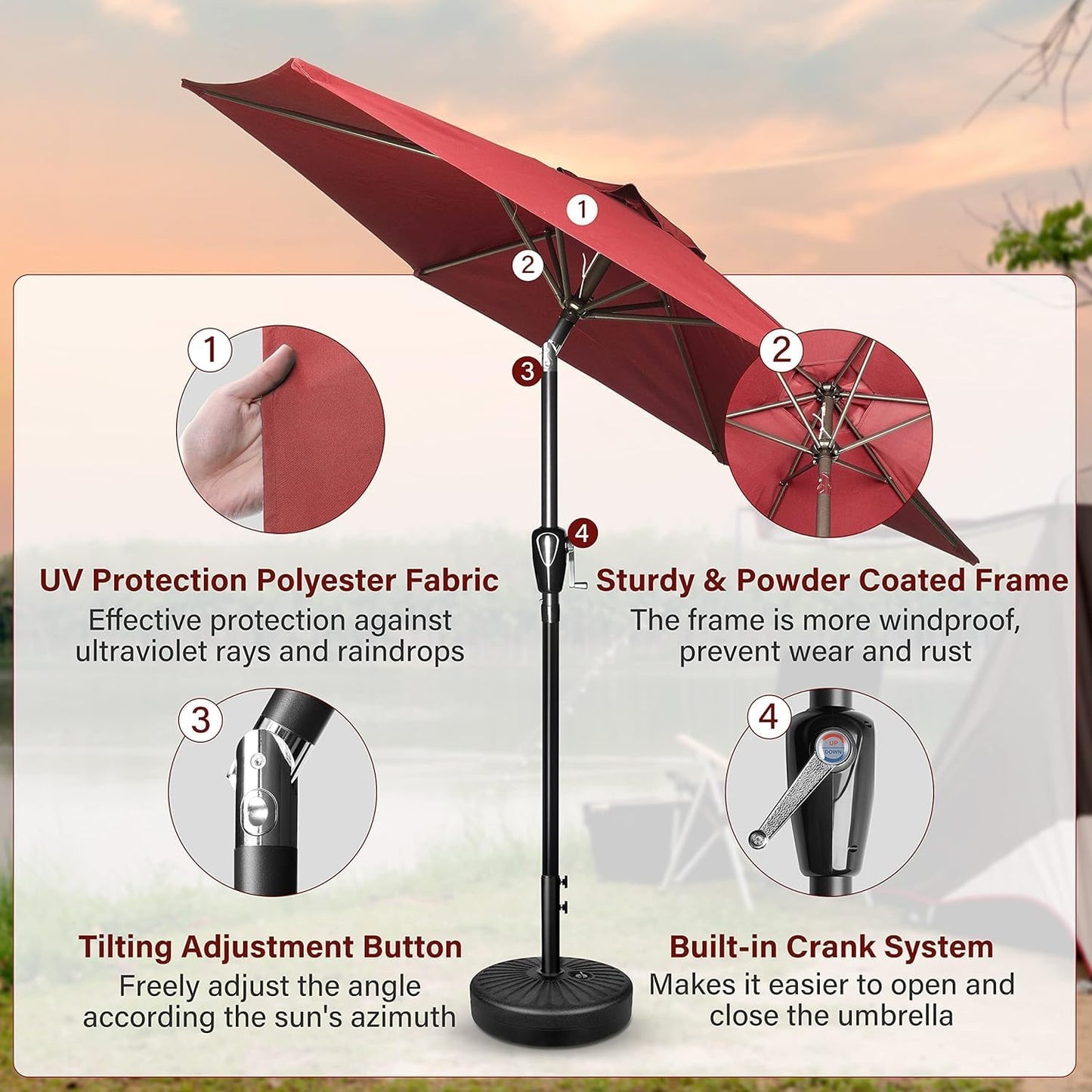 Simple Deluxe 9' Patio Umbrella - Outdoor Market Umbrella with Push Button Tilt & Crank Mechanism