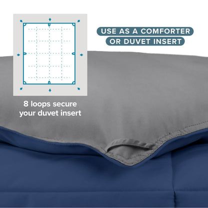 Bare Home Queen Comforter - Reversible Colors - Goose Down Alternative - Ultra-Soft - Premium 1800 Series - All Season Warmth - Bedding Comforter (Queen, Dark Blue/Grey)