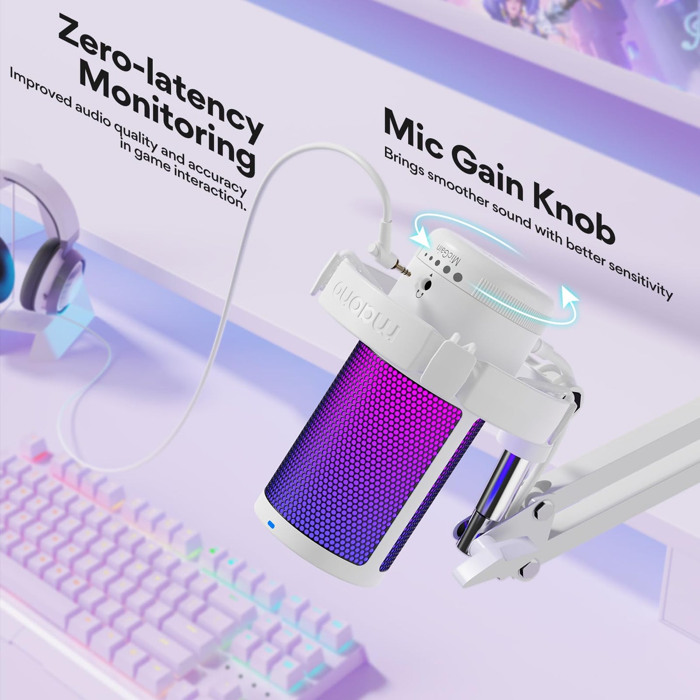 MAONO USB Gaming Microphone with Noise Cancellation, Computer PC Mic with Boom Arm, RGB Light, Mute, Gain, Monitoring Streaming Mic for Podcast, YouTube, Twitch, Discord, PS5/4, GamerWave DGM20S