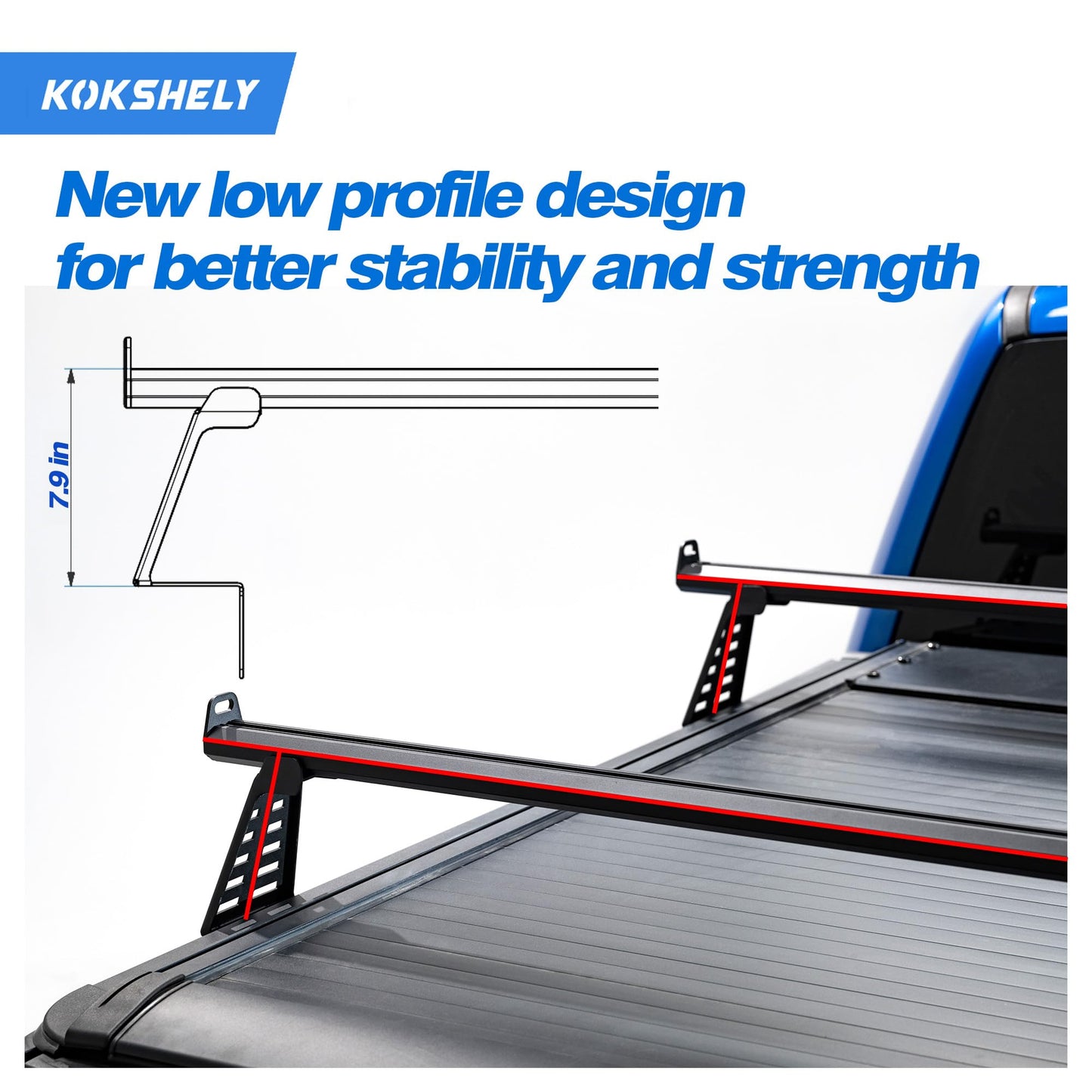 Adjustable 65.4”Truck Bed Rack Cross Bars（2-Pack） for Mid-Size Trucks with Soft Roll-Up, Hard Rolling,Tri-Fold, Retract Hard Tonneau Covers|Aluminum Cross Bars|Compatible with Kayak Racks, Bike Racks