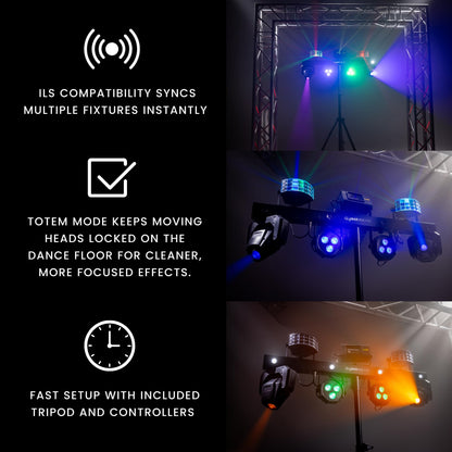 CHAUVET DJ – GigBAR Move + ILS 5-In-1 Lighting System | Moving Heads, Derbies, Washes, Laser & Strobe on One Bar | ILS Compatible | RF Remote, Tripod & Carry Bags Included