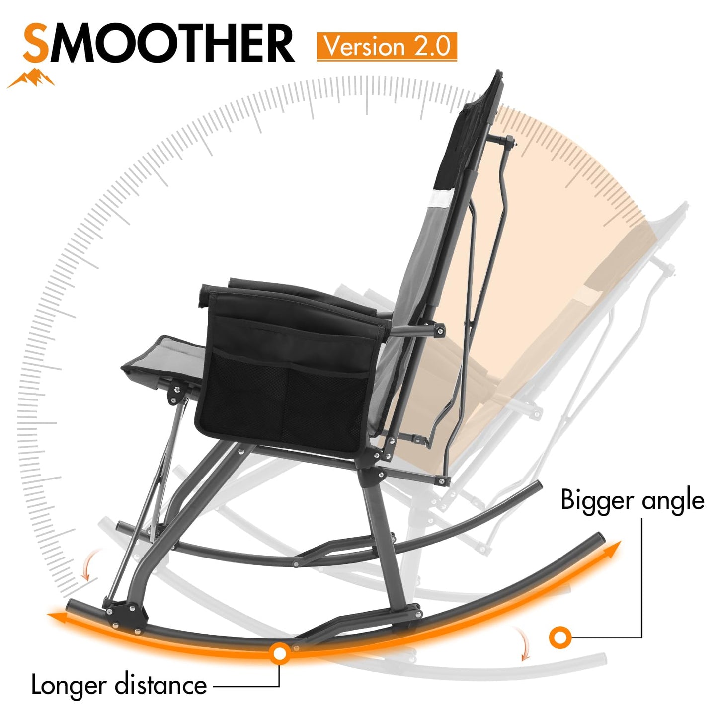 Portal Oversized Folding Rocking Camping Chair for Adults, Portable & Foldable Outdoor Lawn Rocker Chairs with High Back Hard Armrests Carry Bag for Outside, Camp, Patio, Supports 400lbs, Grey&Black