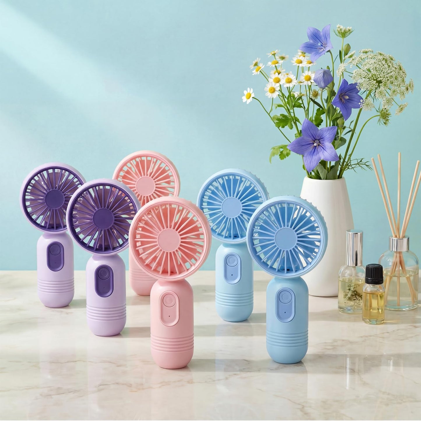 Rossesay 36 Pack Mini Portable Fan Bulk for Travel 3 Speeds, Rechargeable USB Battery Operated, Small Handheld Personal Eyelash Fans for Women Men Indoor Outdoor (Pink Blue Purple)