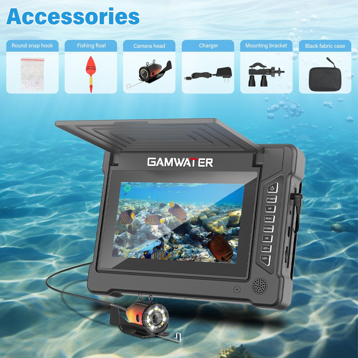 Underwater Fishing Camera 7 Inch LCD Fishing Camera with Infrared Night Vision Light, Portable Fish Finder with 15M Cable, and Upgraded HD Lens for Lake, Boat, Ice Fishing,Portable Fish Finder