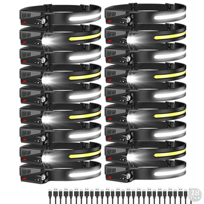 Aikertec Rechargeable Headlamp 18 Pack, 230°Beam Headlamp for Adults, 6 Mode Camping & Spotlight, Motion Sensor, Lightweight Headlights Flashlight