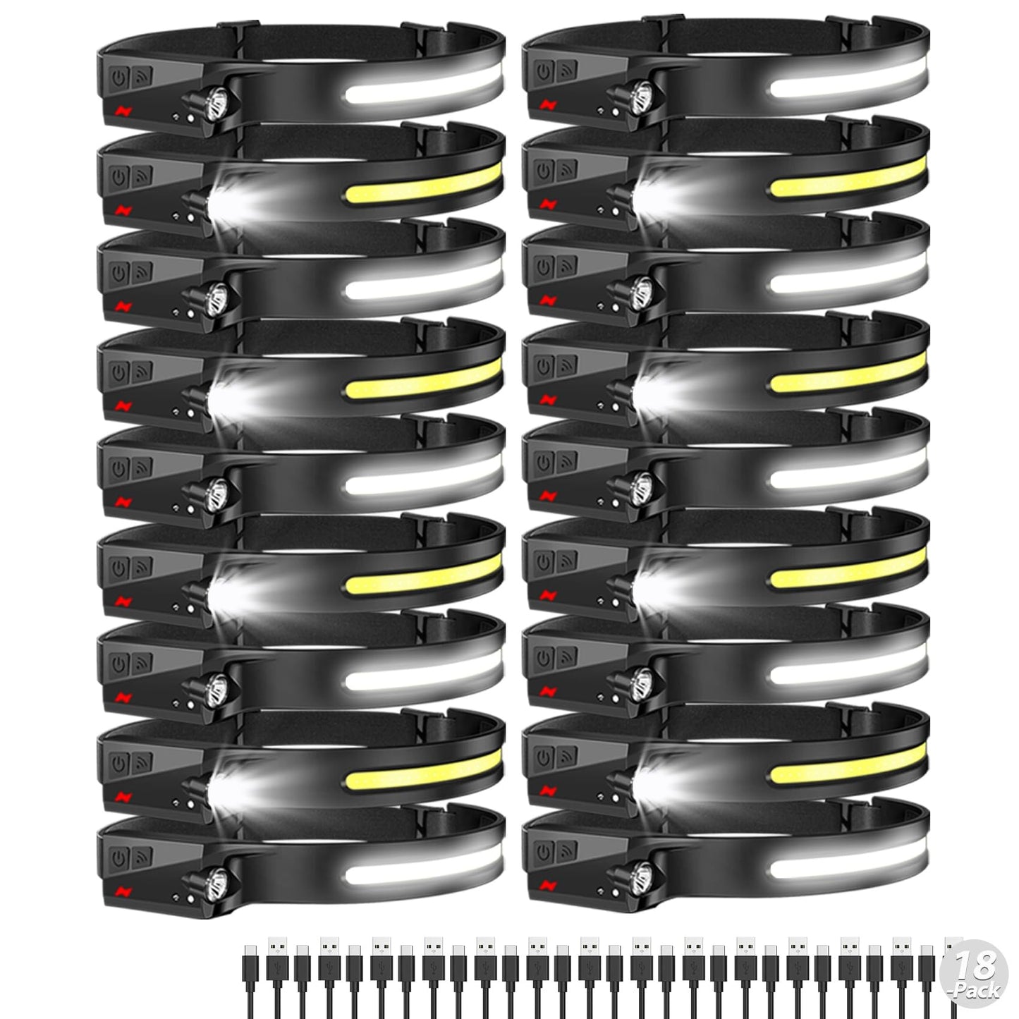Aikertec Rechargeable Headlamp 18 Pack, 230°Beam Headlamp for Adults, 6 Mode Camping & Spotlight, Motion Sensor, Lightweight Headlights Flashlight