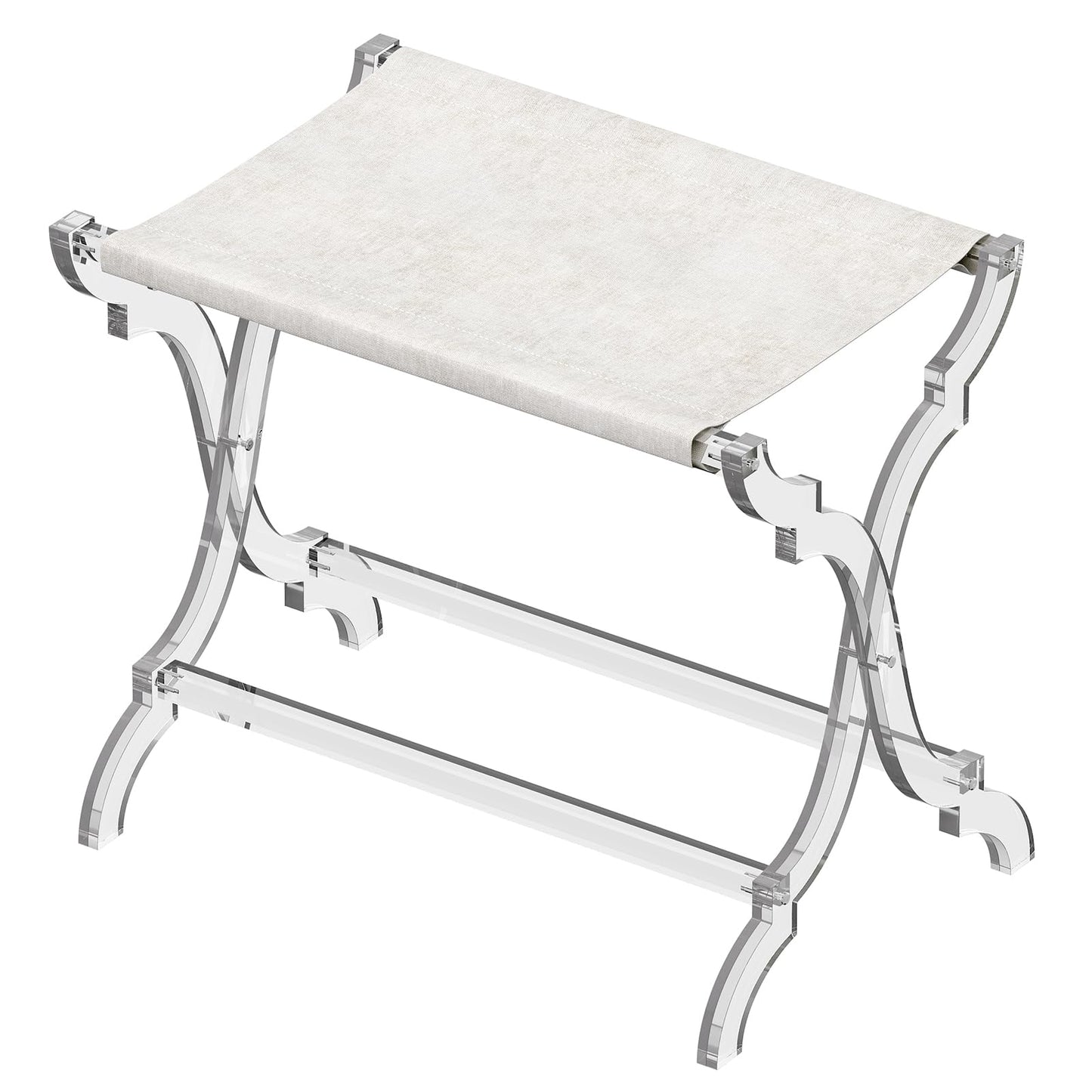 Byingo Acrylic Luggage Rack, Fancy Foldable Suitcase Stand with PET Fabric Shelf for Guest Room, Bedroom, Hotel, Holds Up to 50-100 lb, Modern, Portable, Easy to Use, Heavy-Duty