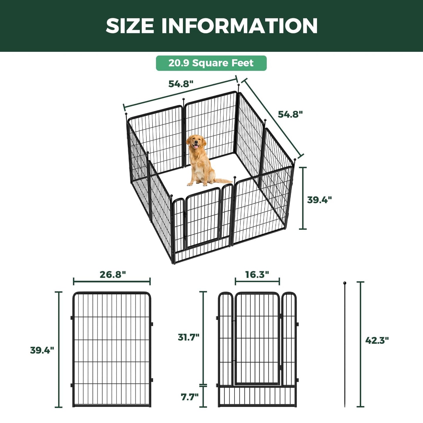 FXW Rollick Unleashed Dog Playpen for Indoor, Yard, RV Camping, 40 inch 8 Panels for Medium and Large Dogs, Black│Patented